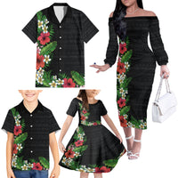 Hawaii Tropical Flowers and Leaves Family Matching Off The Shoulder Long Sleeve Dress and Hawaiian Shirt Tapa Pattern Colorful Mode LT03 - Polynesian Pride