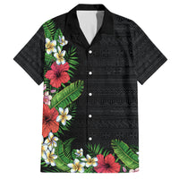 Hawaii Tropical Flowers and Leaves Family Matching Off The Shoulder Long Sleeve Dress and Hawaiian Shirt Tapa Pattern Colorful Mode LT03 Dad's Shirt - Short Sleeve Black - Polynesian Pride