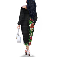 Hawaii Tropical Flowers and Leaves Family Matching Off The Shoulder Long Sleeve Dress and Hawaiian Shirt Tapa Pattern Colorful Mode LT03 - Polynesian Pride
