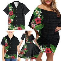 Hawaii Tropical Flowers and Leaves Family Matching Off Shoulder Short Dress and Hawaiian Shirt Tapa Pattern Colorful Mode LT03 - Polynesian Pride