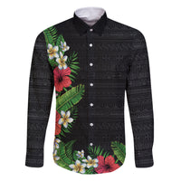 Hawaii Tropical Flowers and Leaves Family Matching Off Shoulder Short Dress and Hawaiian Shirt Tapa Pattern Colorful Mode LT03 Dad's Shirt - Long Sleeve Black - Polynesian Pride