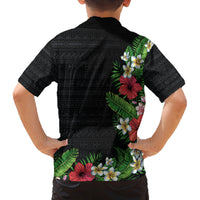 Hawaii Tropical Flowers and Leaves Family Matching Puletasi and Hawaiian Shirt Tapa Pattern Colorful Mode