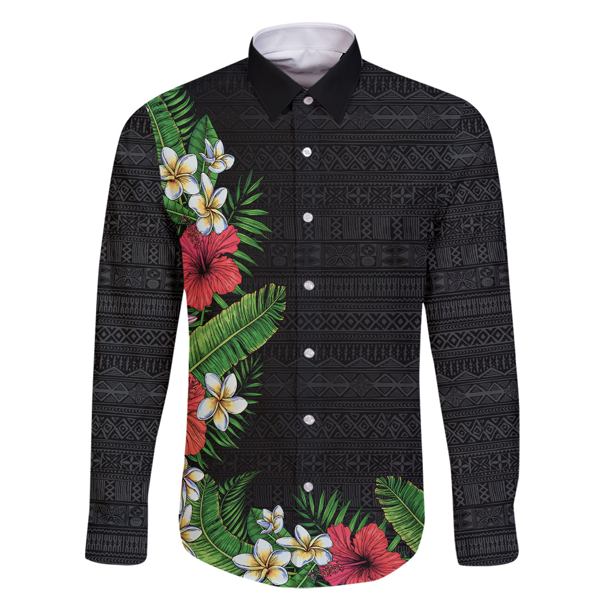 Hawaii Tropical Flowers and Leaves Family Matching Puletasi and Hawaiian Shirt Tapa Pattern Colorful Mode