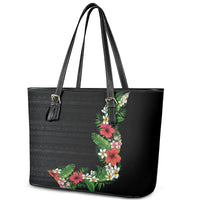 Hawaii Tropical Flowers and Leaves Leather Tote Bag Tapa Pattern Colorful Mode