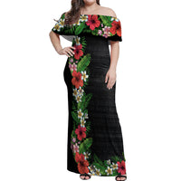 Hawaii Tropical Flowers and Leaves Off Shoulder Maxi Dress Tapa Pattern Colorful Mode
