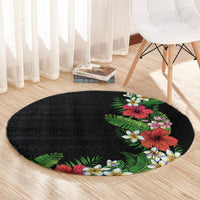 Hawaii Tropical Flowers and Leaves Round Carpet Tapa Pattern Colorful Mode