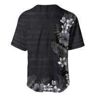 Hawaii Tropical Flowers and Leaves Baseball Jersey Tapa Pattern Grayscale Mode