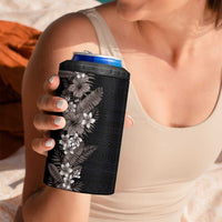 Hawaii Tropical Flowers and Leaves 4 in 1 Can Cooler Tumbler Tapa Pattern Grayscale Mode