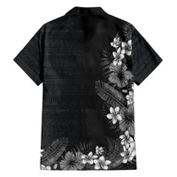 Hawaii Tropical Flowers and Leaves Family Matching Long Sleeve Bodycon Dress and Hawaiian Shirt Tapa Pattern Grayscale Mode LT03 - Polynesian Pride