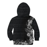 Hawaii Tropical Flowers and Leaves Kid Hoodie Tapa Pattern Grayscale Mode