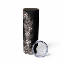 Hawaii Tropical Flowers and Leaves Skinny Tumbler Tapa Pattern Grayscale Mode