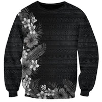 Hawaii Tropical Flowers and Leaves Sweatshirt Tapa Pattern Grayscale Mode