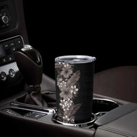 Hawaii Tropical Flowers and Leaves Tumbler Cup Tapa Pattern Grayscale Mode