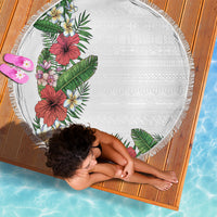 Hawaii Tropical Flowers and Leaves Beach Blanket Tapa Pattern White Mode