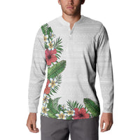Hawaii Tropical Flowers and Leaves Button Sweatshirt Tapa Pattern White Mode