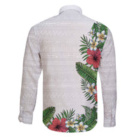 Hawaii Tropical Flowers and Leaves Family Matching Long Sleeve Bodycon Dress and Hawaiian Shirt Tapa Pattern White Mode LT03 - Polynesian Pride