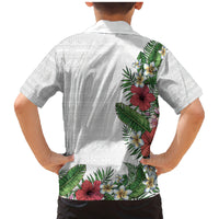 Hawaii Tropical Flowers and Leaves Family Matching Mermaid Dress and Hawaiian Shirt Tapa Pattern White Mode