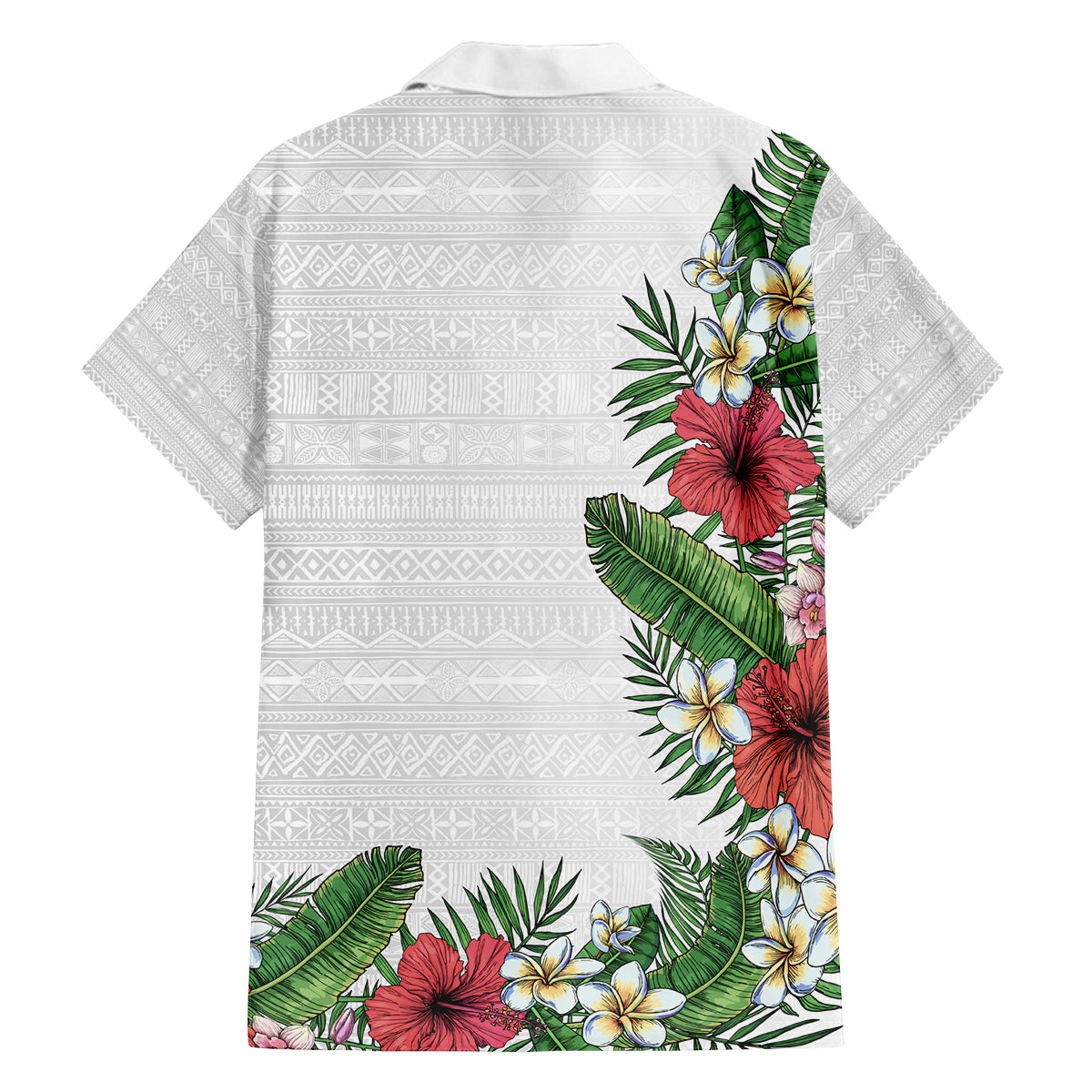 Hawaii Tropical Flowers and Leaves Family Matching Off The Shoulder Long Sleeve Dress and Hawaiian Shirt Tapa Pattern White Mode LT03 - Polynesian Pride
