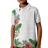 Hawaii Tropical Flowers and Leaves Kid Polo Shirt Tapa Pattern White Mode
