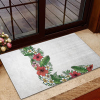 Hawaii Tropical Flowers and Leaves Rubber Doormat Tapa Pattern White Mode