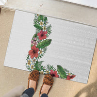 Hawaii Tropical Flowers and Leaves Rubber Doormat Tapa Pattern White Mode