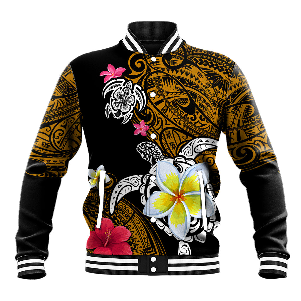 Hawaii Turtle and Tropical Flower Baseball Jacket Polynesian Pattern