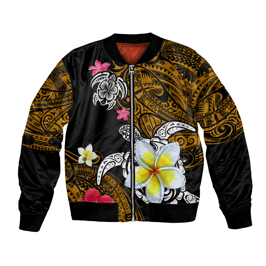 Hawaii Turtle and Tropical Flower Bomber Jacket Polynesian Pattern