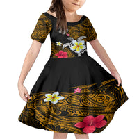 Hawaii Turtle and Tropical Flower Family Matching Long Sleeve Bodycon Dress and Hawaiian Shirt Polynesian Pattern