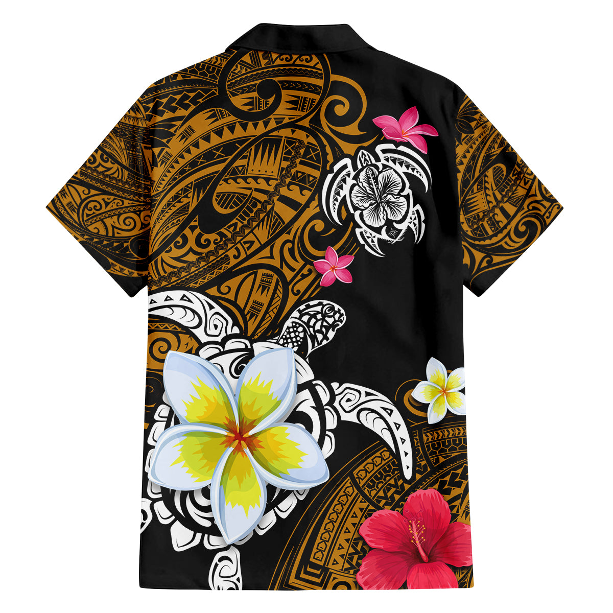 Hawaii Turtle and Tropical Flower Family Matching Off Shoulder Short Dress and Hawaiian Shirt Polynesian Pattern