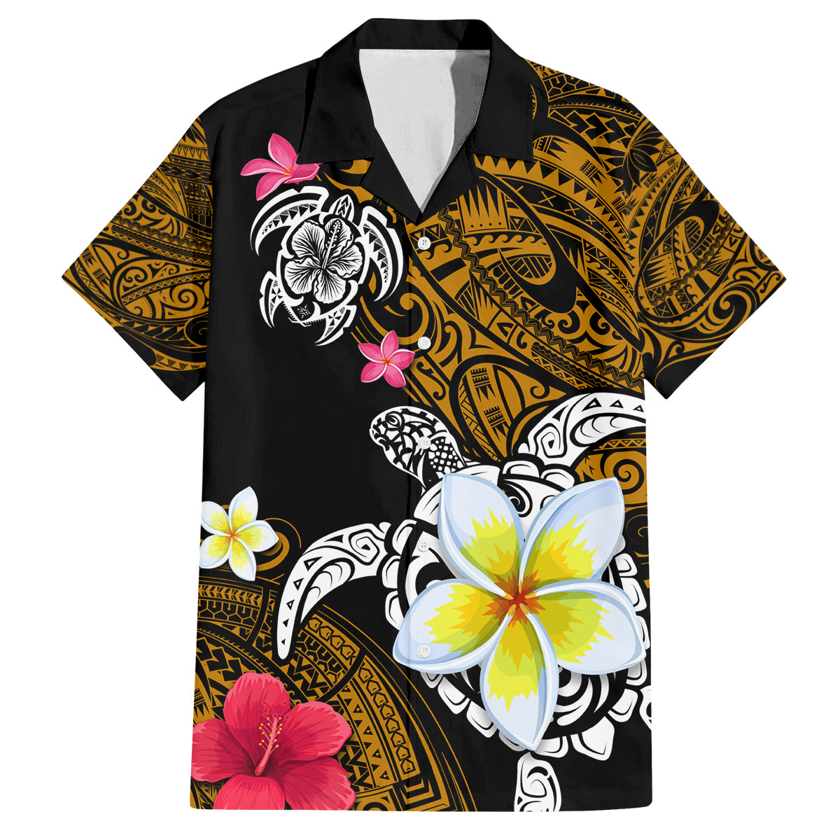 Hawaii Turtle and Tropical Flower Family Matching Tank Maxi Dress and Hawaiian Shirt Polynesian Pattern