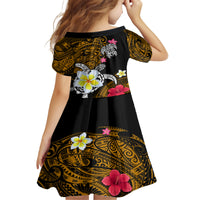 Hawaii Turtle and Tropical Flower Kid Short Sleeve Dress Polynesian Pattern