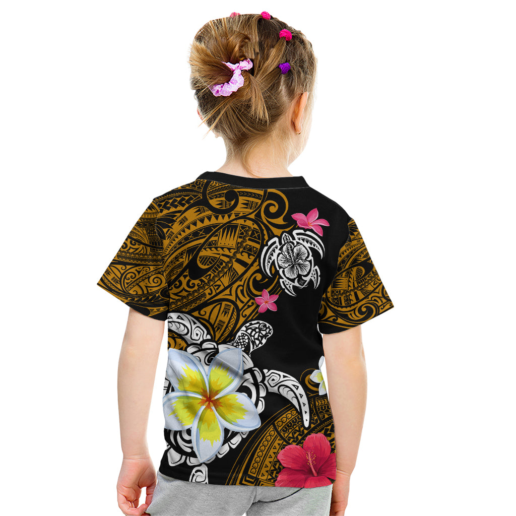 Hawaii Turtle and Tropical Flower Kid T Shirt Polynesian Pattern
