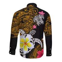 Hawaii Turtle and Tropical Flower Long Sleeve Button Shirt Polynesian Pattern