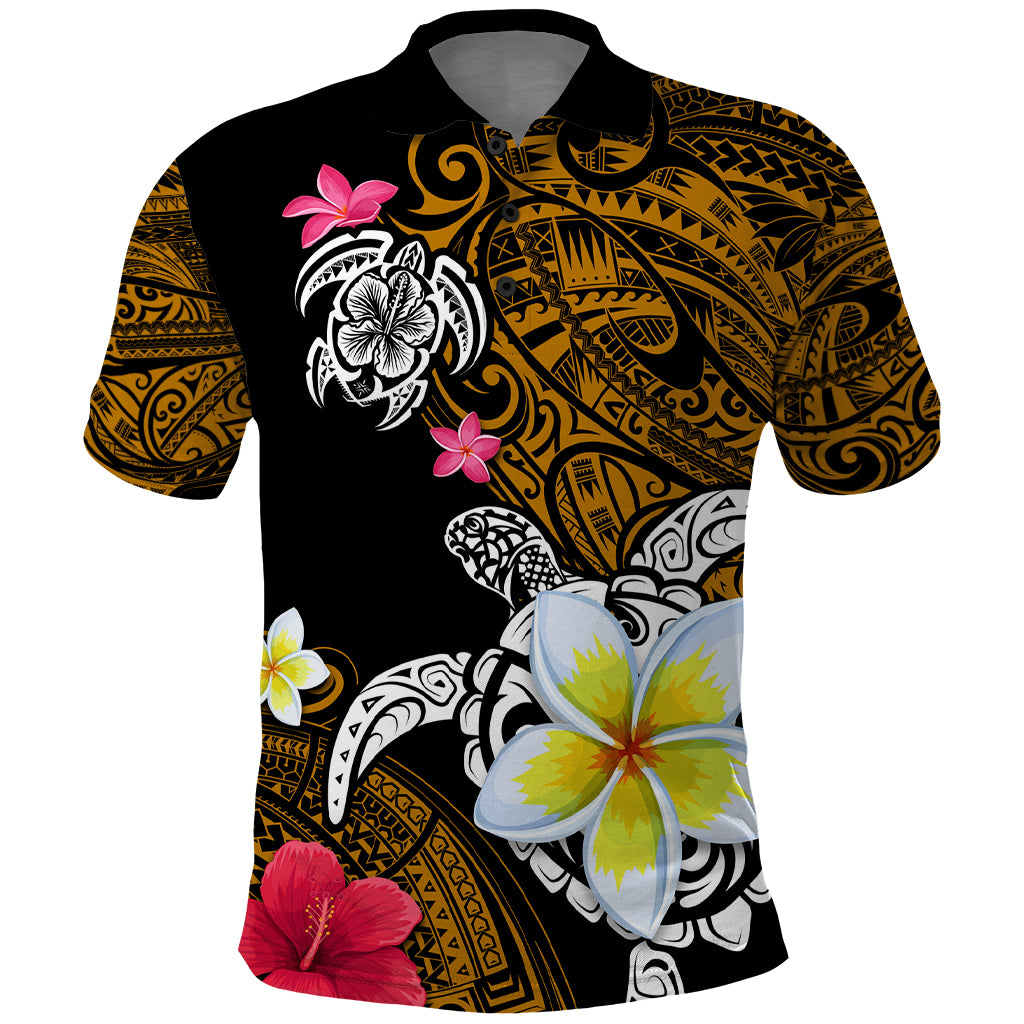 Hawaii Turtle and Tropical Flower Polo Shirt Polynesian Pattern