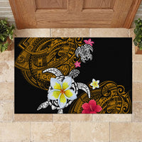 Hawaii Turtle and Tropical Flower Rubber Doormat Polynesian Pattern