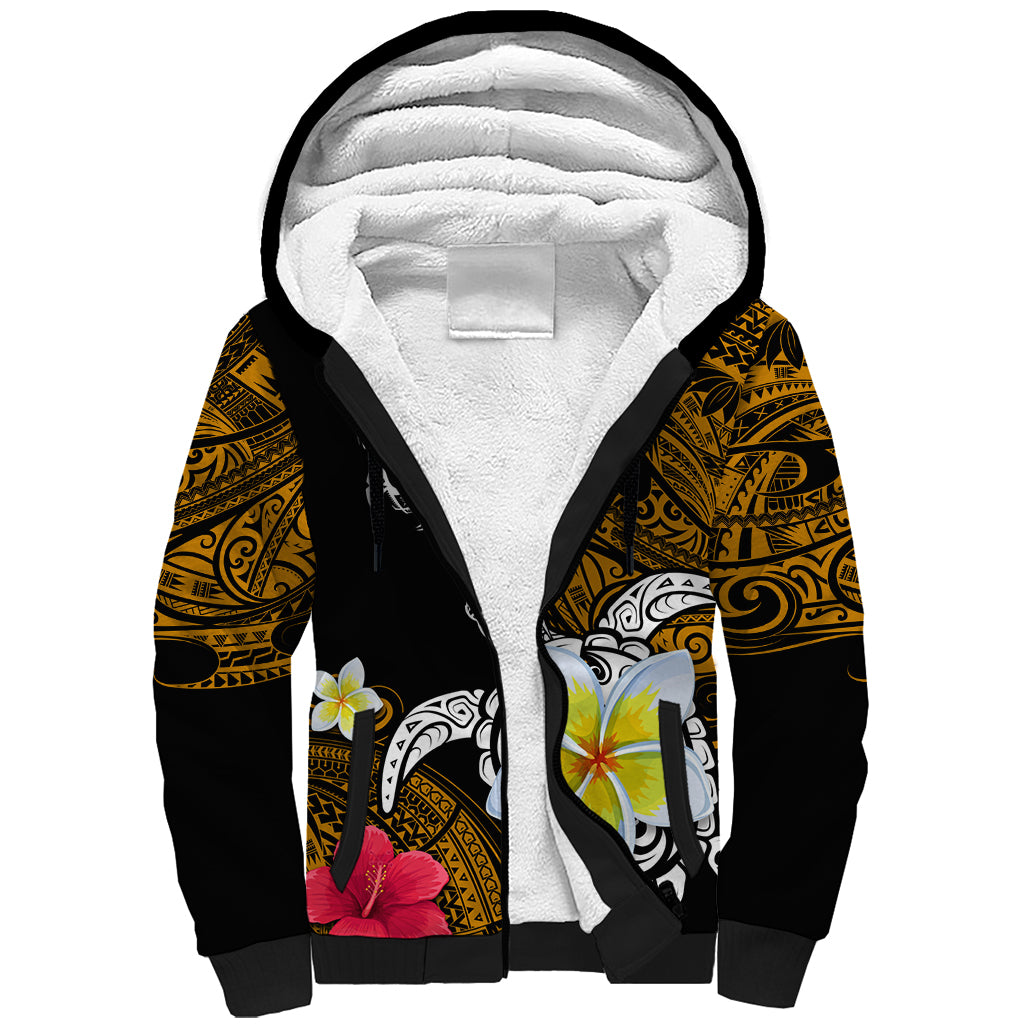 Hawaii Turtle and Tropical Flower Sherpa Hoodie Polynesian Pattern