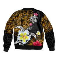 Hawaii Turtle and Tropical Flower Sleeve Zip Bomber Jacket Polynesian Pattern