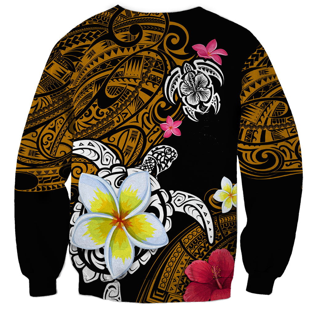Hawaii Turtle and Tropical Flower Sweatshirt Polynesian Pattern