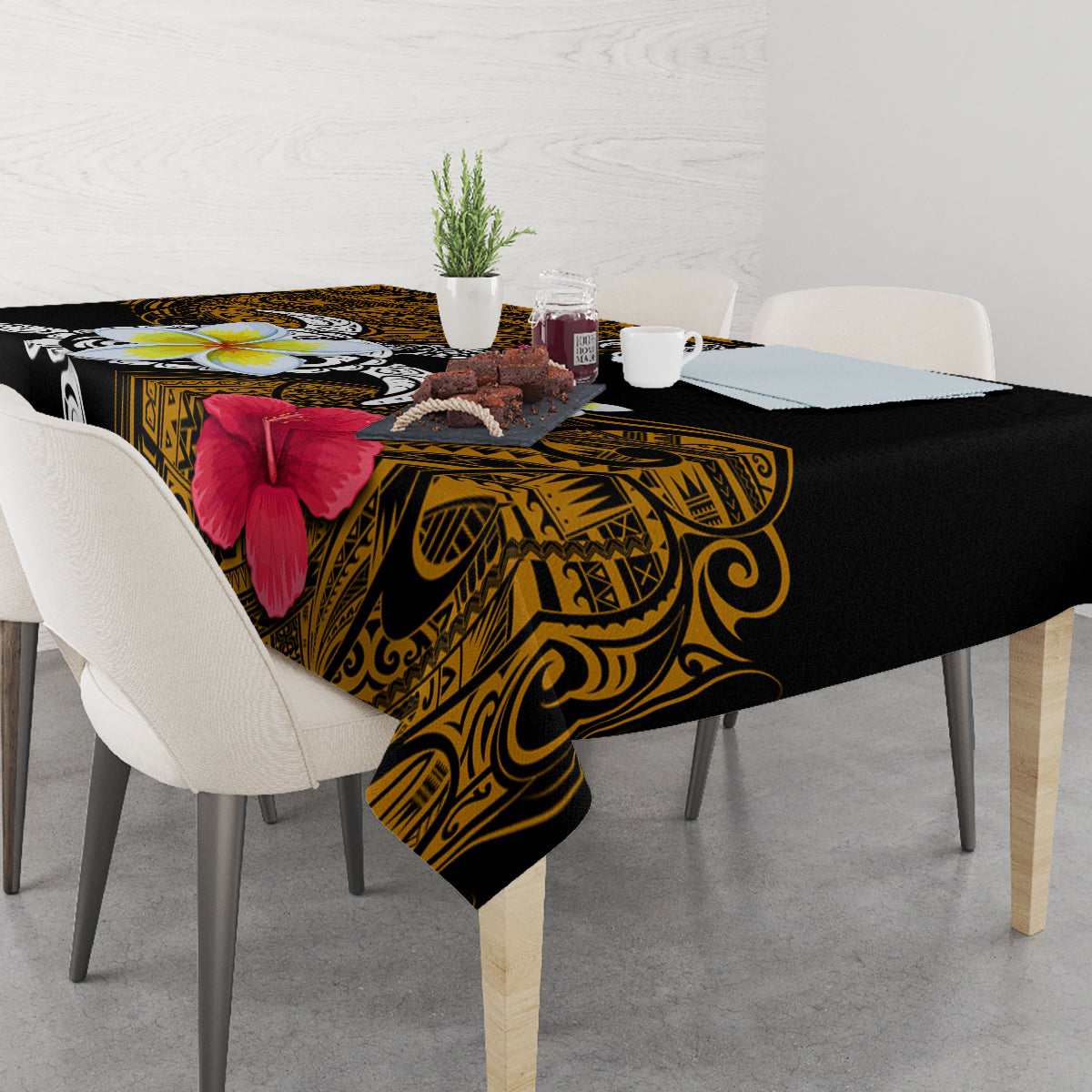 Hawaii Turtle and Tropical Flower Tablecloth Polynesian Pattern