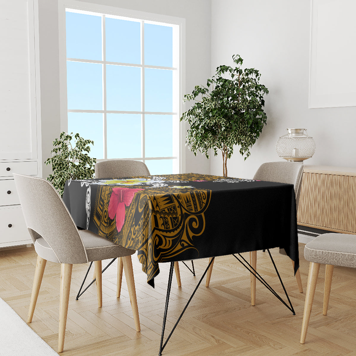 Hawaii Turtle and Tropical Flower Tablecloth Polynesian Pattern