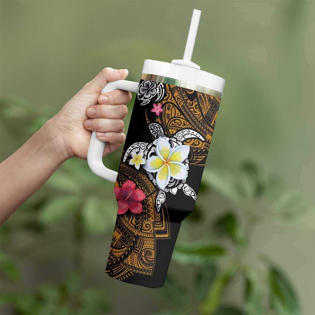 Hawaii Turtle and Tropical Flower Tumbler With Handle Polynesian Pattern LT03 - Polynesian Pride
