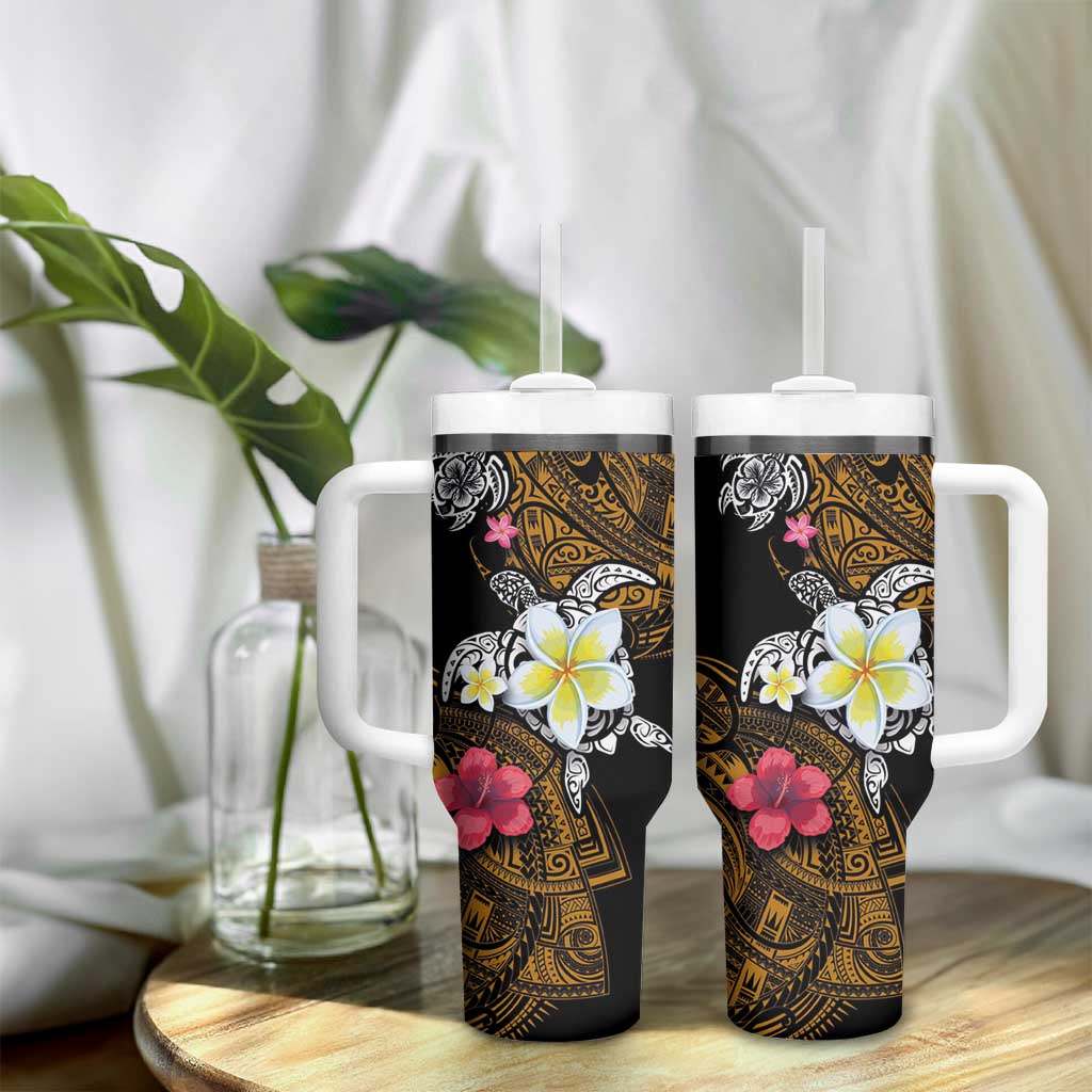 Hawaii Turtle and Tropical Flower Tumbler With Handle Polynesian Pattern LT03 - Polynesian Pride