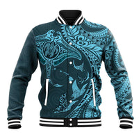 Hawaiian Manta Ray and Polynesian Tribal Tattoo Baseball Jacket Turquoise Color LT03