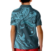 Hawaiian Manta Ray and Polynesian Tribal Tattoo Kid Polo Shirt Turquoise Color LT03