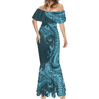 Hawaiian Manta Ray and Polynesian Tribal Tattoo Mermaid Dress Turquoise Color LT03 - Polynesian Pride