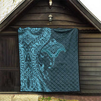Hawaiian Manta Ray and Polynesian Tribal Tattoo Quilt Turquoise Color LT03 - Polynesian Pride