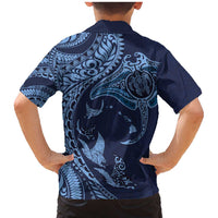Hawaiian Manta Ray and Polynesian Tribal Tattoo Family Matching Mermaid Dress and Hawaiian Shirt Dark Navy Color LT03 - Polynesian Pride
