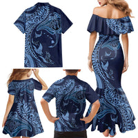 Hawaiian Manta Ray and Polynesian Tribal Tattoo Family Matching Mermaid Dress and Hawaiian Shirt Dark Navy Color LT03 - Polynesian Pride