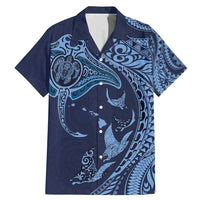 Hawaiian Manta Ray and Polynesian Tribal Tattoo Family Matching Mermaid Dress and Hawaiian Shirt Dark Navy Color LT03 Dad's Shirt - Short Sleeve Dark Navy - Polynesian Pride