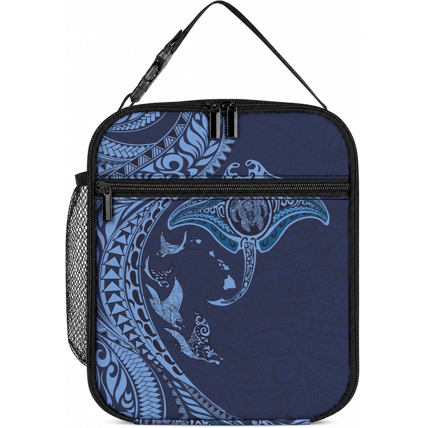 Hawaiian Manta Ray and Polynesian Tribal Tattoo Lunch Bag LT03 10.2 × 8.3 × 4.3 inch Dark Navy - Polynesian Pride
